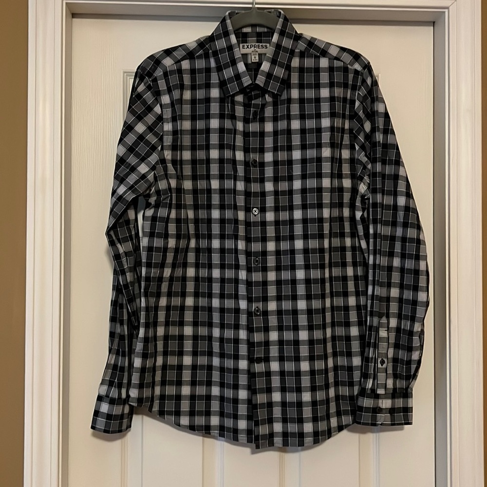 Grey/Black Plaid Dress Shirt